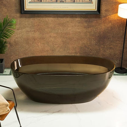 WOODBRIDGE 63" L x 28-3/8" W Transparent Gray Stone Resin Freestanding Soaking Tub with Double Ended Design