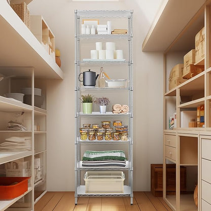 Finnhomy 8-Tier Wire Shelving Unit Adjustable Steel Wire Rack Shelving, 80.7 Inches Height 8 Shelves Metal Storage Rack, Pantry Shelves for Storage with PE mat, NSF Certified, Chrome
