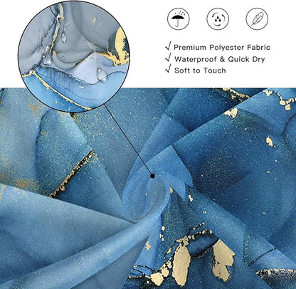 Extra Long Shower Curtain 72 x 96 Inch, Blue Floor to Ceiling X-Long Abstract Marble Shower Curtains for Bathroom, Modern Luxury Art Ink Fabric Shower Curtain Set with Hooks