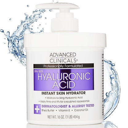 Advanced Clinicals Hyaluronic Acid Moisturizer Body Cream W/Vitamin E | Hydrating Cream & Body Lotion For Women & Men To Help Improve Look of Wrinkles, Dry Skin, Crepey Looking Skin, 16 Ounce