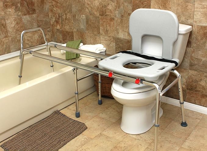 Eagle Health Supplies Toilet-to-Tub Transfer Bench with Cut Out Seat, FSA/HSA Eligible Sliding Shower Chair for Elderly and Disabled, Height Adjustable Shower Seats for Adults Inside Shower, 77993