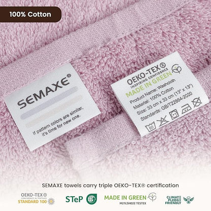 SEMAXE 100% Cotton Washcloths 12-Pack, 13 × 13 Inch Soft Luxury Face Towels – Super Absorbent & Quick-Dry, Premium Cloth with Hanging Loop, Oeko-TEX Certified, Gift-Ready Box, Purple