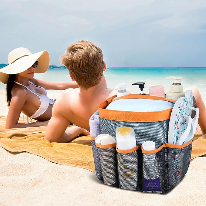 Attmu Mesh Shower Caddy Portable for College Dorm Room Essentials with 8 Pockets, Hanging Shower Caddy Dorm Basket, Quick Dry Shower Bag for Bathroom