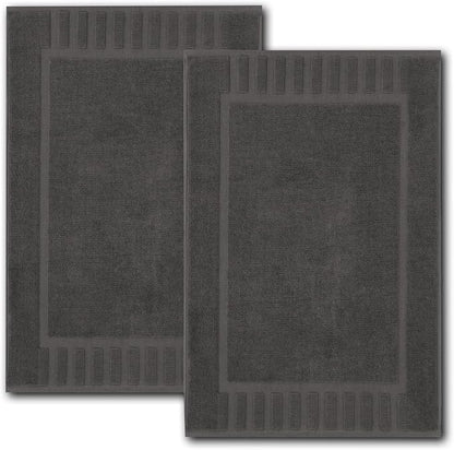 White Classic Luxury Bath Mat Floor Towel Set - Absorbent Cotton Hotel Spa Shower/Bathtub Mats [Not a Bathroom Rug] 22"x34" | 2 Pack | Charcoal