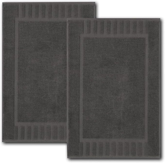 White Classic Luxury Bath Mat Floor Towel Set - Absorbent Cotton Hotel Spa Shower/Bathtub Mats [Not a Bathroom Rug] 22"x34" | 2 Pack | Charcoal