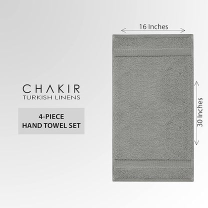 Chakir Turkish Linens Premium Cotton Absorbent Turkish Towels (Hand Towel - 4 Piece Gray)