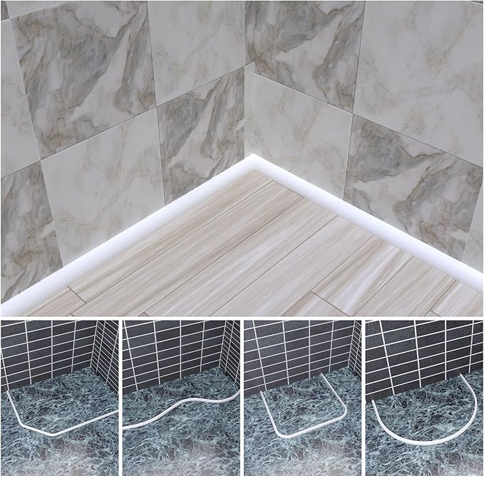 Duzzy 158 Inch Flexible Quarter Round Molding, Peel and Stick Silicone Rubber Trim Suitable for Wall Edge Floor Corner,Staircase Cabinet Edge White