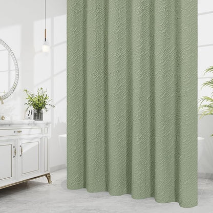 MitoVilla Sage Green Shower Curtain, Farmhouse Waves Fabric Shower Curtains for Modern Hotel Bathroom Decor, 3D Geometric Embossed Textured, Waterproof & Wrinkle Resistant, 72 x 72