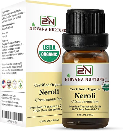 Neroli Essential Oil USDA Certified Organic, 100% Pure Natural Premium Grade, Undiluted- Aromatherapy Diffuser for Calm and Relaxation, Skin Care, Hair Care