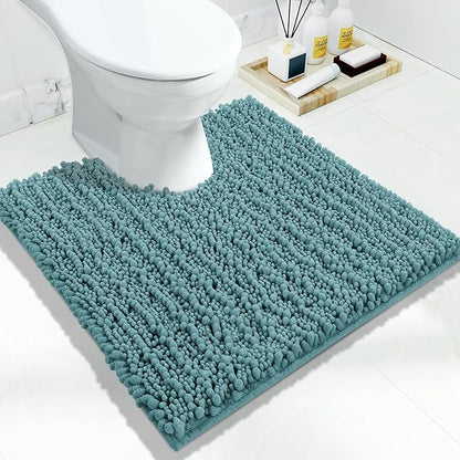 Yimobra Toilet Rug U Shaped Washable 24x24 Inch - Ultra Soft Absorbent Chenille Bath Rugs for Toilet, Quick Dry & Machine Washable, Non Slip Contour Bathroom Mat, Teal Blue