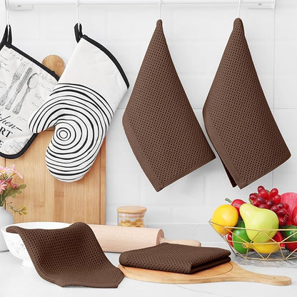 Homaxy 100% Cotton Waffle Weave Kitchen Dish Cloths, Ultra Soft Absorbent Quick Drying Dish Towels, 12 x 12 Inches, 6-Pack, Coffee