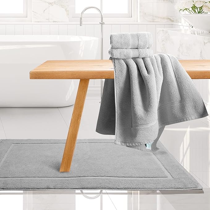 Hearth & Harbor Bath Mat Towels - 100% Ring Spun Cotton Luxury Bath Mat Floor Towels - Ultra Soft & Highly Absorbent Bath Towels Set of 4 - Gray