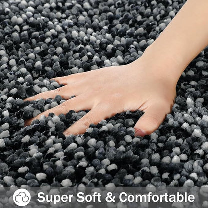 Yimobra Luxury Chenille U-Shaped Toilet Rug, Super Soft Shaggy Contour Bath Mat for Bathroom Floor, Fluffy, Water Absorbent, Non Slip, Machine Washable, Dry Quickly, 24''x 20'', Black & Dark Grey