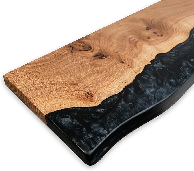 RWA Live Edge Floating Shelf – Unique Wood Floating Shelf for Wall Decor, Living Room, Bedroom, or Bathroom – Stylish Decorative Wall Shelves for Home & Office (Live Edge, Black - 24x7)