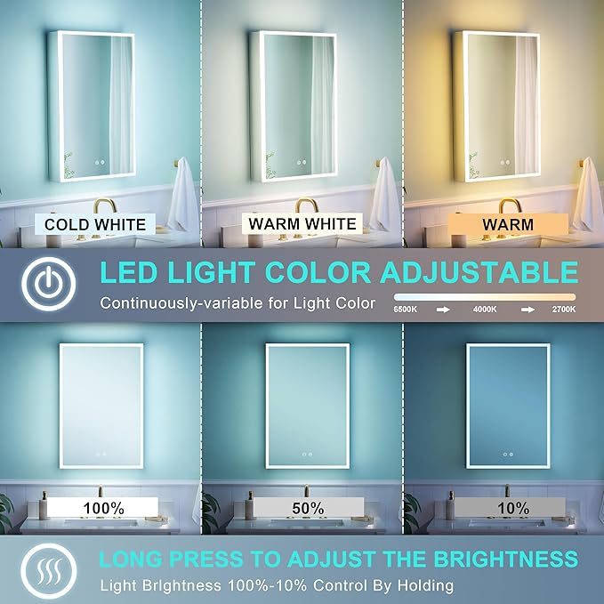 WELLFOR 20" X 30" Medicine Cabinet with Lights, 3X Magnification, Anti-Fog Mirrored Cabinet, Bathroom Vanity Medicine Cabinet with Outlets & USB Ports, Left Opening Door