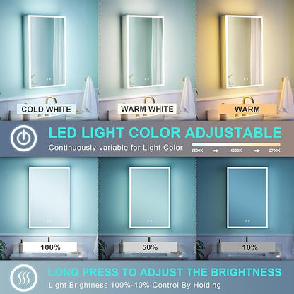 WELLFOR 20" X 30" Medicine Cabinet with Lights, 3X Magnification, Anti-Fog Mirrored Cabinet, Bathroom Vanity Medicine Cabinet with Outlets & USB Ports, Left Opening Door