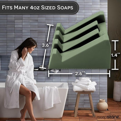 Silicone Soap Dish (USA Patented) Self Draining Bar Soap Holder for Shower Bathroom Sink, Drying Soap Dish Tray Kitchen Sponge Holder Easy Cleaning Soap Saver Mat (Eco Green, 2)