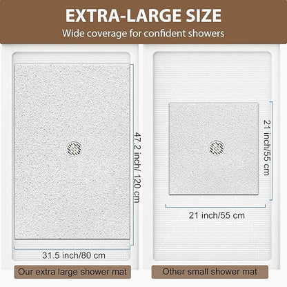 Shower Mat Non Slip: 47.2 x 31.5 Inch Extra Large Shower Mats for Inside Shower with Drain Hole - Soft PVC Loofah Anti Slip Shower Stall Mat for Walk-in Shower and Bathroom, Quick Drying