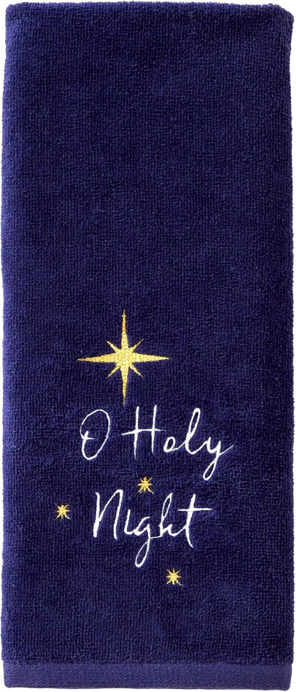 SKL Home Religious/Christmas/Winter O Holy Night Hand Towel 2pc Set for Bath/Kitchen & Gift, Navy