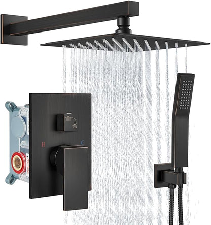 Aolemi Shower Faucet Set Rain Shower System with Handheld Spray Bathroom Shower Combo Rough-in Valve and Shower Trim Kit Included Oil Rubbed Bronze 8 Inch Wall Mount Shower Head