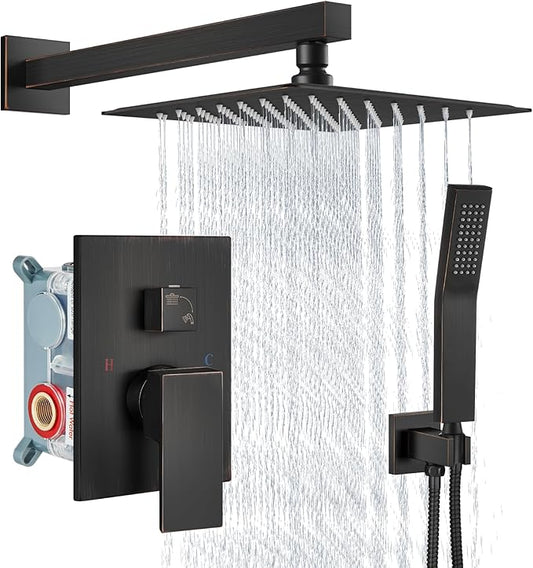 Aolemi Shower Faucet Set Rain Shower System with Handheld Spray Bathroom Shower Combo Rough-in Valve and Shower Trim Kit Included Oil Rubbed Bronze 8 Inch Wall Mount Shower Head