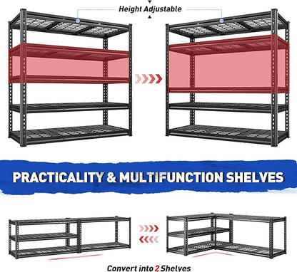 REIBII 48" W Garage Shelving, 5-Tier Wire Shelving Load 2750LBS, Adjustable Metal Storage Shelves, Garage Shelves for Basement, Warehouse, Workshop, Kitchen, 48" W x 18" D x 72" H
