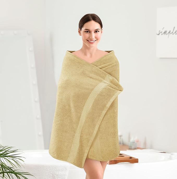 Utopia Towels 4 Pack Premium Bath Towels Set, 27 by 54 Inches, 100% Ring Spun Cotton 600GSM, Lightweight and Highly Absorbent Quick Drying Towels, Perfect for Daily Use, Beige