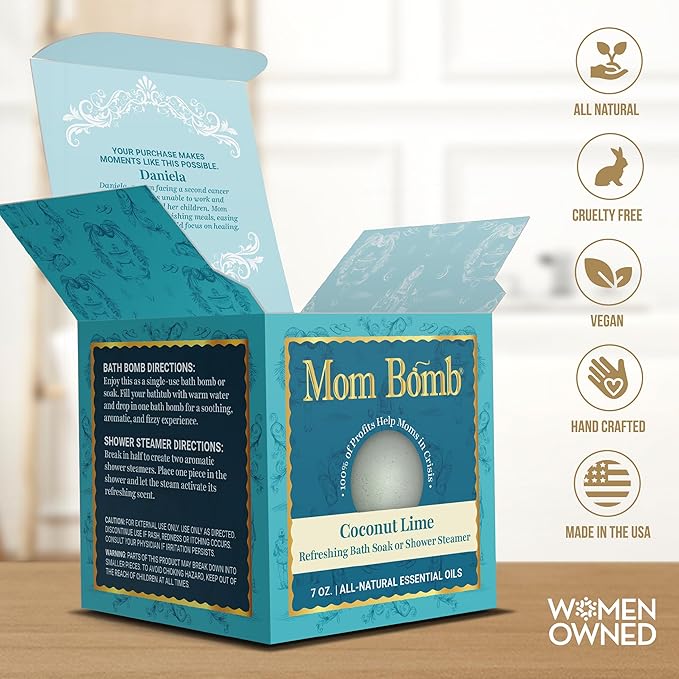 Mom Bomb Coconut Lime Bath Bomb (Shower Steamer) – Essential Oils, Clean Ingredients – Relaxing Aromatherapy Fizz, Skin-Softening – Made in USA - Gift for Women