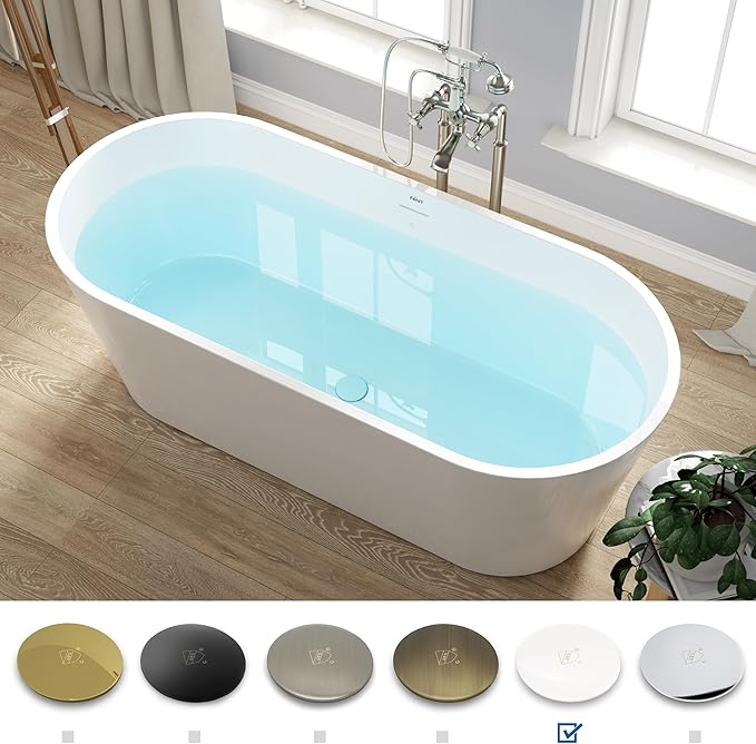 FerdY 67" Shangri-La Elite, Acrylic Freestanding Bathtub, Modern & Contemporary Design Soaking Tub with Polished White Drain Pop-Up Drain and Minimalist Design Overflow, cUPC Certified