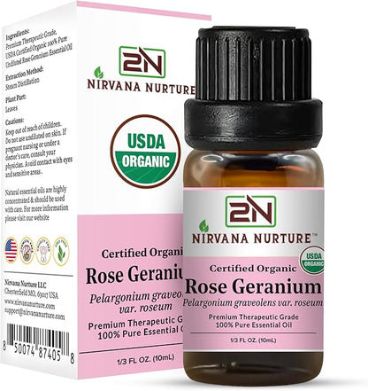 Rose Geranium Essential Oil USDA Certified Organic, 100% Pure Natural Premium Grade, Undiluted