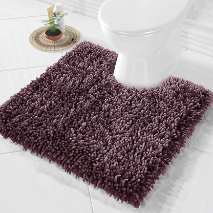 Yimobra Toilet Rugs U Shaped Washable, Extra Thick Soft Absorbent Chenille Contour Bathroom Rugs for Toilet 24x24 Inch, Quick Dry Non Slip Toilet Mat for Bath Floor, Purple Grey