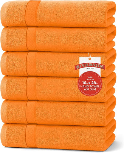 RIVERSIDE 6 Pack Premium Hand Towels Set, 16x28 inches, 100% Ring Spun Cotton, 600 GSM, Soft, Quick Dry and Highly Absorbent, Towels for Bathroom, Kitchen, Gym, Spa - Orange