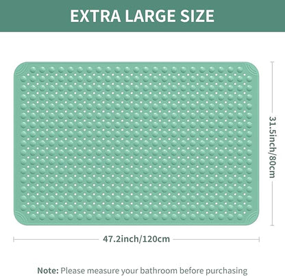 Yolife Extra Large TPE Shower Mat, 47.2" L x 31.5" W Anti Slip Bath Mat with Drain Holes and Suction Cups, Large Size Mat More Suitable for Shower Stall, No Odor, Heavy Mat (Green, 47.2" x 31.5")