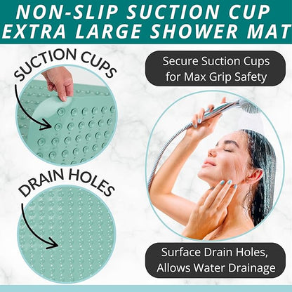 ENKOSI Extra Large Square Non Slip Shower Mat - 31 x 31-inch XL Bathroom Shower Mat - Square Shower Matts for Shower Stall Floors | Secure Suction Cups and Drain Holes (31x31 Aqua Green)