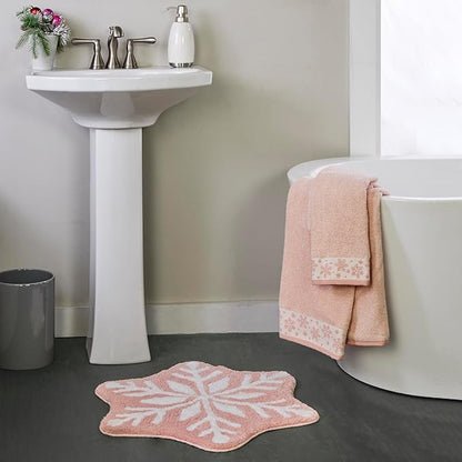 SKL Home Christmas/Winter Heather Snowflake 100% Cotton Premium Bath Towel, 500 GSM, Soft & Absorbent Jacquard, Decorative, Blush Pink