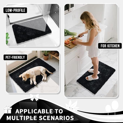 Yimobra Long Bathroom Rug Non Slip 44x24 Inch, Extra Thick Soft Absorbent Chenille Bath Mat, Machine Washable Quick Dry Bath Rugs for Bathroom Floor, Tub and Shower, Home Decor Accessories, Black