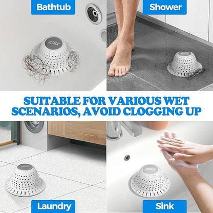 zaa Bathtub Drain Hair Catcher, Premium Silicone Collapsible 1 Pack Drain Protector for Pop-Up and Regular Drains of Shower, Tub, Bathroom, Sink, Light Gray
