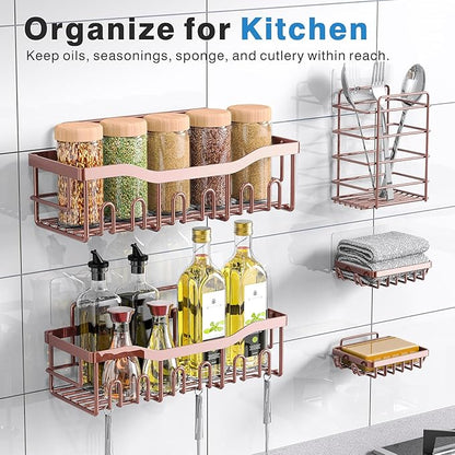 EUDELE 5-Pack Rustproof Stainless Steel Shower Caddy – No Drill Adhesive Bathroom Organizer with Large Capacity, Spacious Shower Shelves for Inside Shower, Kitchen & Home Decor Storage-XL Size