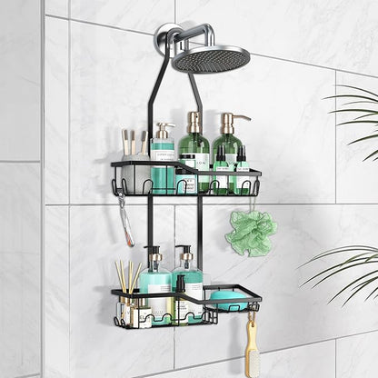 Shower Caddy Hanging,Rustproof Anti-Swing Shower Organizer,Hanging Bathroom Caddy,Bathroom Organizer with 18 Hooks for Razor/Sponge