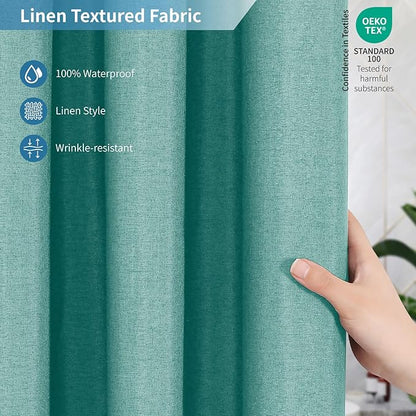2-in-1 Waterproof Fabric Shower Curtain or Liner,Linen Textured,Breathable TPU & Washable Bathroom Shower Curtain Set with 12 Plastic Hooks,Modern,72"x72" Teal