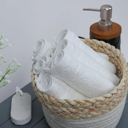 Tens Towels Pack of 12 Washcloths, 12 x 12 Inches, Lighter Weight, Quick to Dry, Super Soft & Absorbent, Gentle Face Towels, Hotel Quality, Perfect for Bathroom, Gym, Spa (White, 12 Pack)