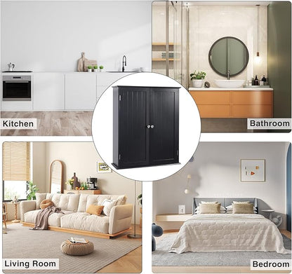 Blcak Bathroom Cabinet Wall Mounted, Bathroom Wall Cabinet Over Toilet, Hanging Cabinet for Bathroom, Bathroom Medicine Cabinet with 2 Doors and Adjustable Shelves, Wood
