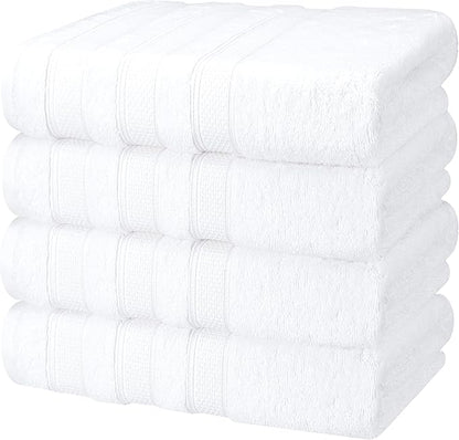American Soft Linen Salem 100% Cotton Turkish 4 Piece Bath Towels for Bathroom, 600 GSM Soft Absorbent Quick Dry Bath Towel Set, White