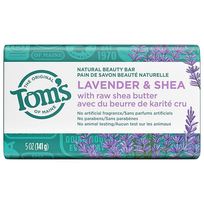 Tom's of Maine Natural Beauty Bar Soap, Lavender & Shea With Raw Shea Butter, 5 oz. 6-Pack (Packaging May Vary)