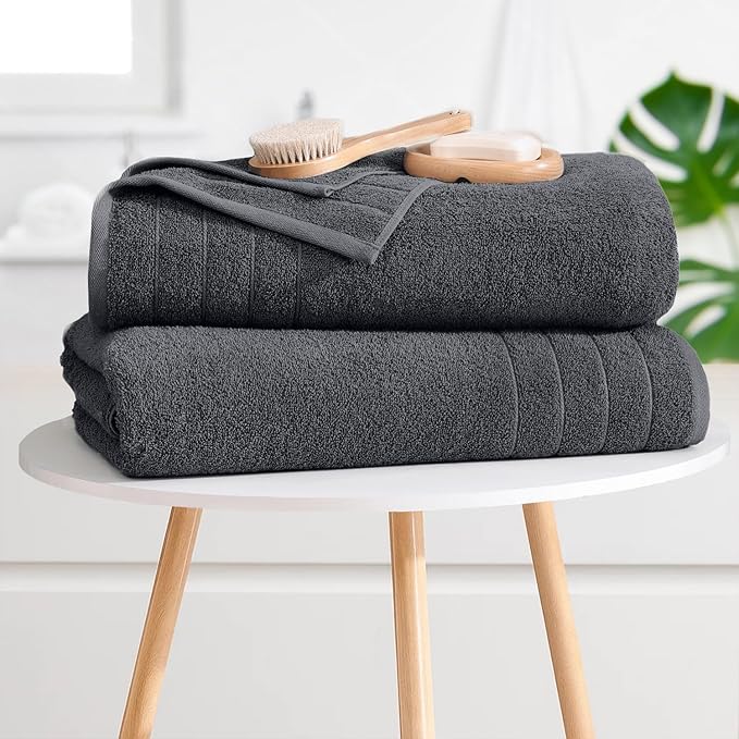 DAN River Extra Large Bath Towels Set of 4, 30 x 60 Inches - 100% Cotton Larger & Lighter Weight Towels for Bathroom - Quicker to Dry, Super Soft & Highly Absorbent Towels for Home, Charcoal