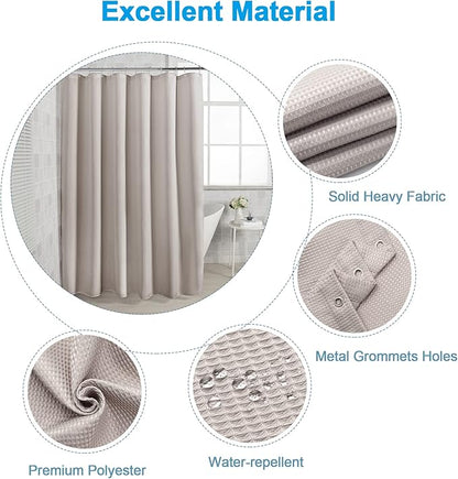 AmazerBath Waffle Shower Curtain, Khaki Shower Curtain Fabric with Waffle Weave, Hotel Quality Bathroom Shower Curtains, Heavy Duty, 72 x 72 Inches