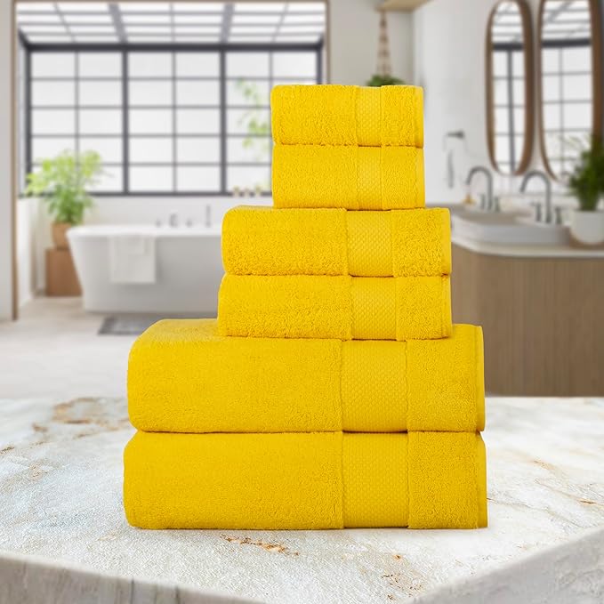 Hencely Premium 6-Pack Washcloths 12x12 Inches Soft Turkish Cotton High Absorbent and Quick Dry Dishtowel for Kitchen and Bath (Wash Cloth 6 Pack, Yellow)