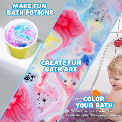 Tub Works® Lil' Bursts™ Mini Bath Bombs for Kids, 90 Count, Rainbow | Nontoxic | Tiny Kids Bath Bombs with A Burst of Color, Foam & Bubbles | Customize Toddler Bath with 7 Colors | Make Bathtub Art