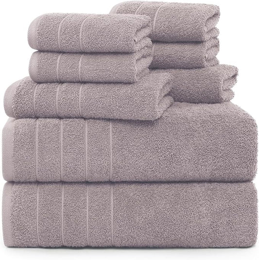 Casa Platino 100% Cotton 8 Piece Bath Towel Set - Ring Spun, Quick Dry, Super Soft & Highly Absorbent - 2 Bath, 4 Washcloths, 2 Bathroom Hand Towels - Hotel Quality Bathroom Towel Set - Platinum