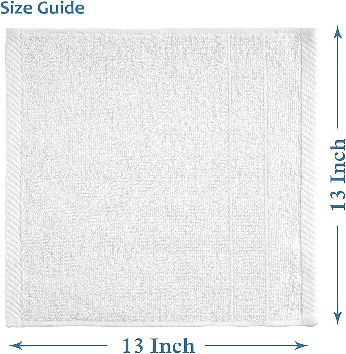 Casa Platino 100% Cotton Washcloths 12 Pack - Spa & Salon Quality Face Towels - Ring Spun, Soft & Absorbent Wash Cloth Rags for Body, Beauty, Home, Gym - Fingertip Towels - 13"x13", White Washcloths
